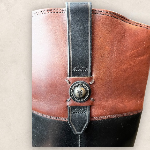 Frye Jayden Tall Button Riding Equestrian boots Black and cognac Extended Calf - Picture 13 of 14